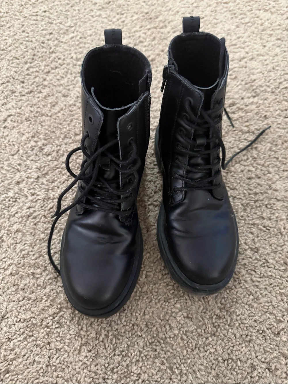Zara Black Lace-Up Leather Combat Boots